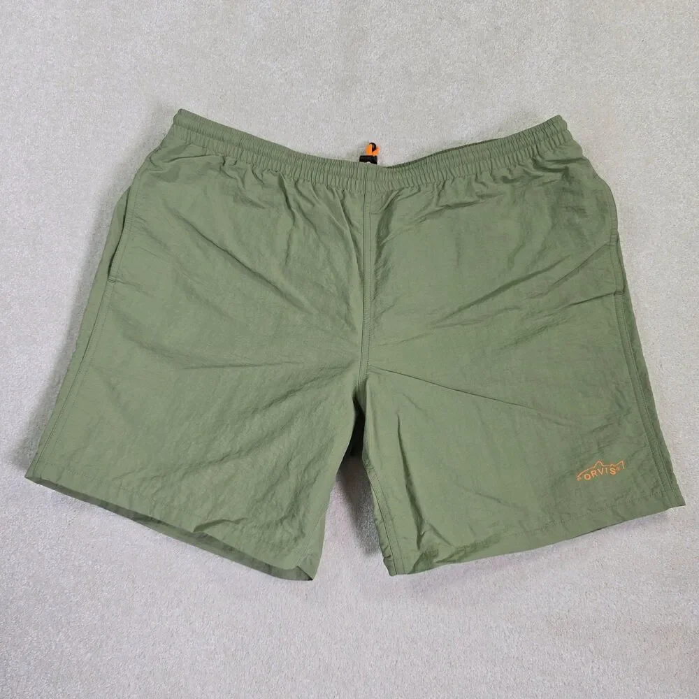 Orvis Lined Nylon Shell Fishing Shorts Men's L Olive Green Drawstring Pockets